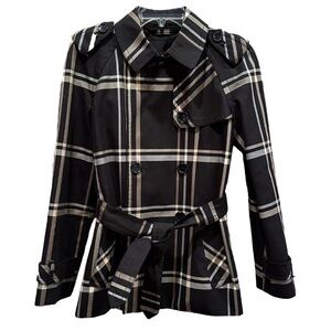 Coach Black Plaid Double-Breasted Trench Coat size M